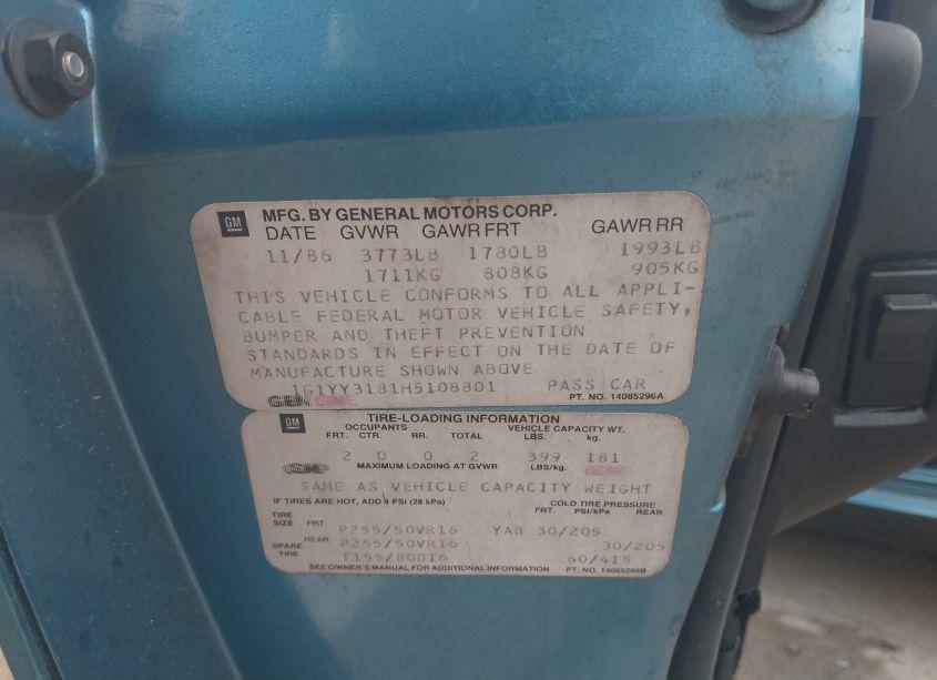 Photo 9 of 1987 Chevrolet Corvette (VIN 1G1YY3181H5108801)