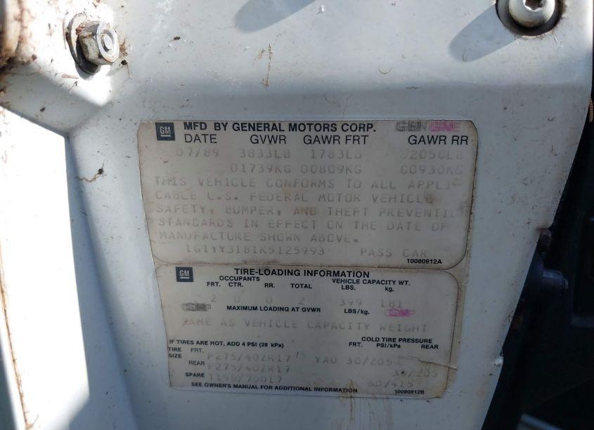 Photo 9 of 1989 Chevrolet Corvette (VIN 1G1YY3181K5125993)