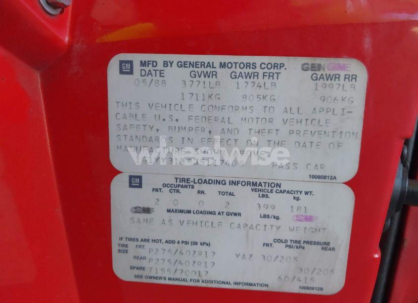 Photo 9 of 1988 Chevrolet Corvette (VIN 1G1YY3188J5117405)