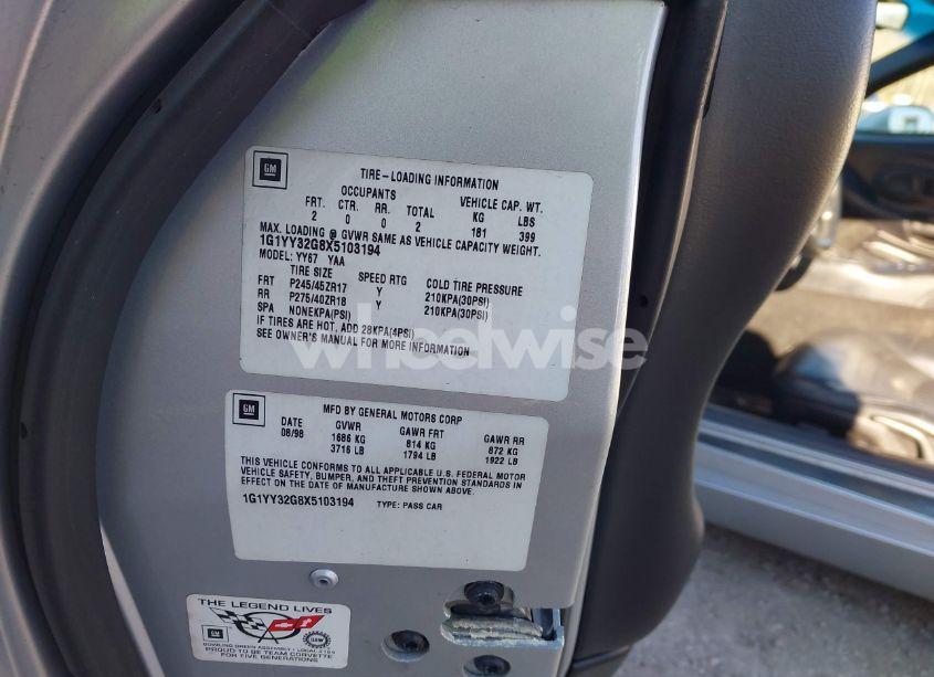 Photo 9 of 1999 Chevrolet Corvette (VIN 1G1YY32G8X5103194)