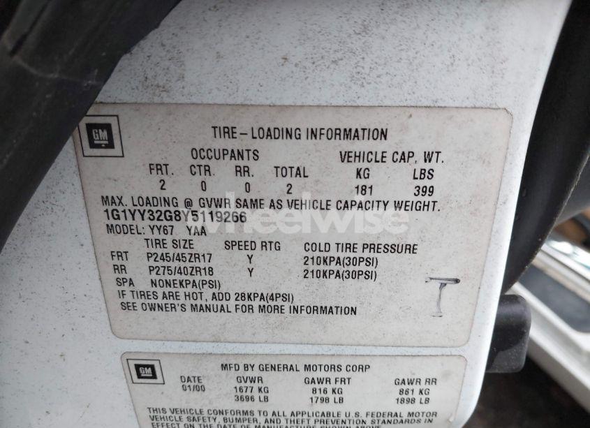 Photo 9 of 2000 Chevrolet Corvette (VIN 1G1YY32G8Y5119266)