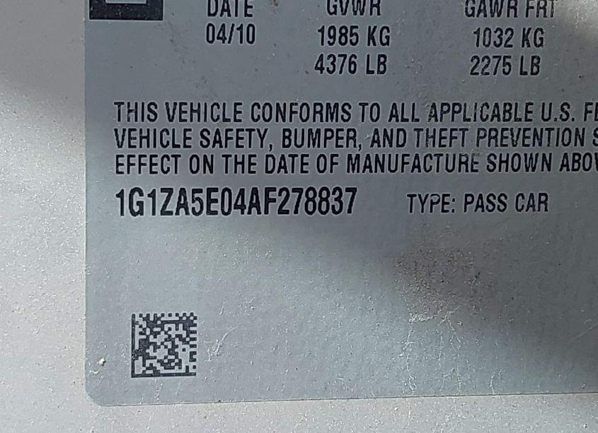 Photo 9 of 2010 Chevrolet Malibu LS (VIN 1G1ZA5E04AF278837)