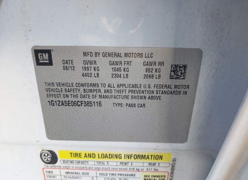 Photo 9 of 2012 Chevrolet Malibu LS (VIN 1G1ZA5E06CF385116)