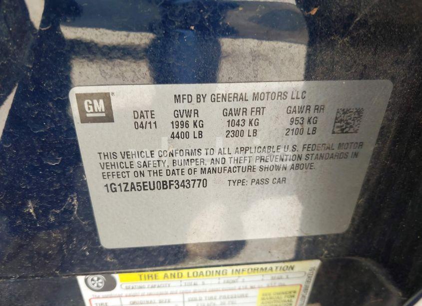 Photo 9 of 2011 Chevrolet Malibu LS (VIN 1G1ZA5EU0BF343770)