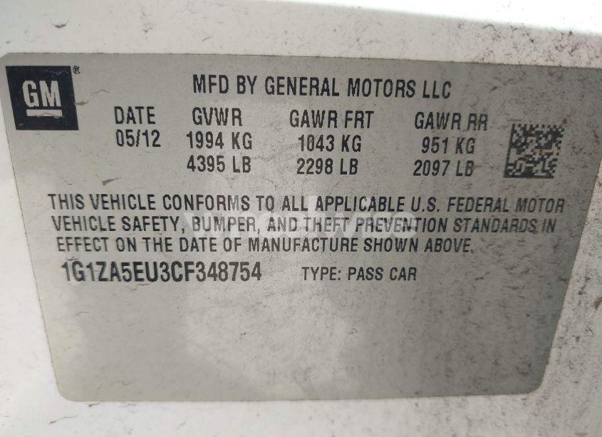 Photo 9 of 2012 Chevrolet Malibu LS (VIN 1G1ZA5EU3CF348754)