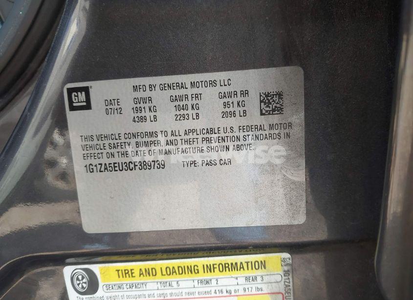 Photo 9 of 2012 Chevrolet Malibu LS (VIN 1G1ZA5EU3CF389739)