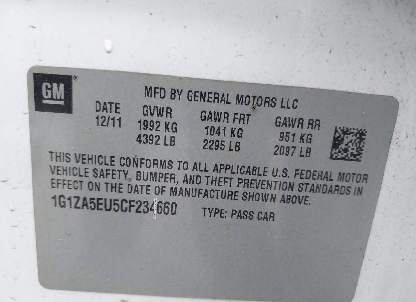 Photo 9 of 2012 Chevrolet Malibu LS (VIN 1G1ZA5EU5CF234660)