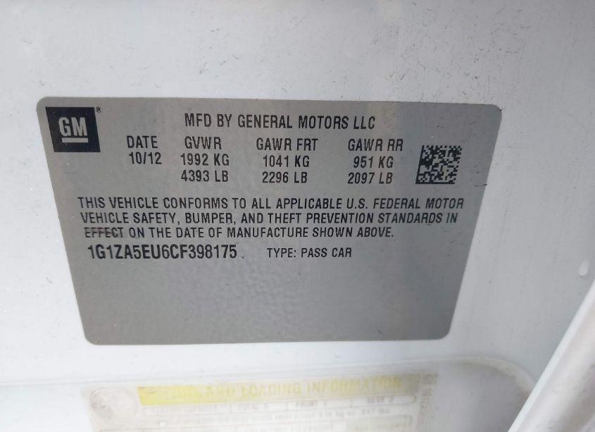 Photo 9 of 2012 Chevrolet Malibu LS (VIN 1G1ZA5EU6CF398175)