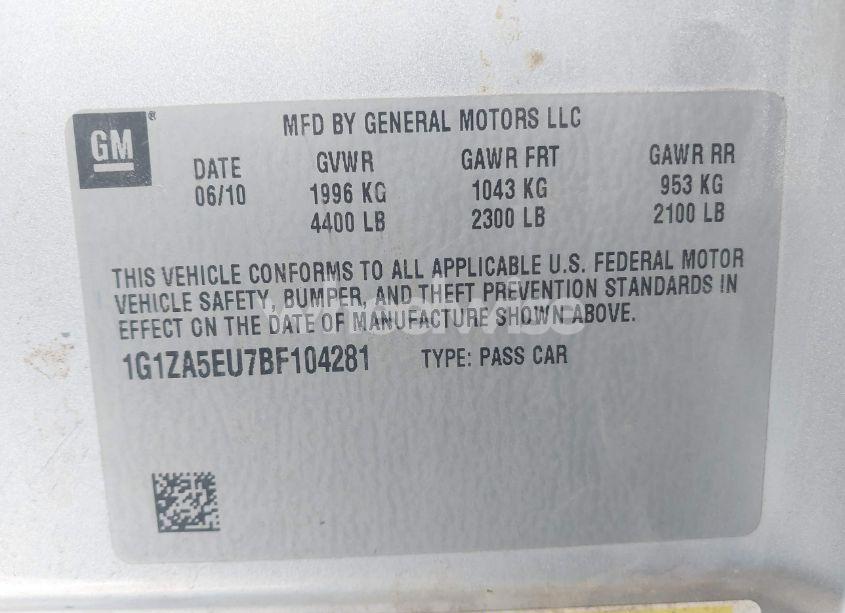 Photo 9 of 2011 Chevrolet Malibu LS (VIN 1G1ZA5EU7BF104281)