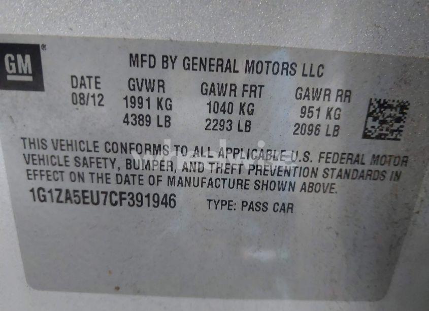 Photo 9 of 2012 Chevrolet Malibu LS (VIN 1G1ZA5EU7CF391946)