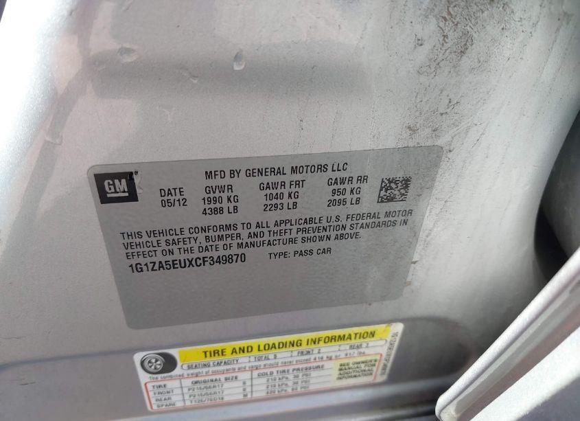 Photo 9 of 2012 Chevrolet Malibu LS (VIN 1G1ZA5EUXCF349870)