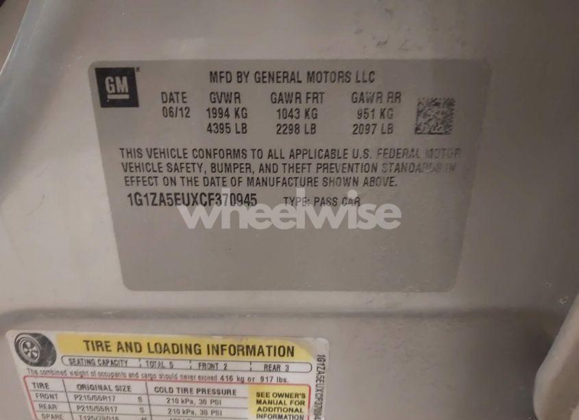 Photo 9 of 2012 Chevrolet Malibu LS (VIN 1G1ZA5EUXCF370945)