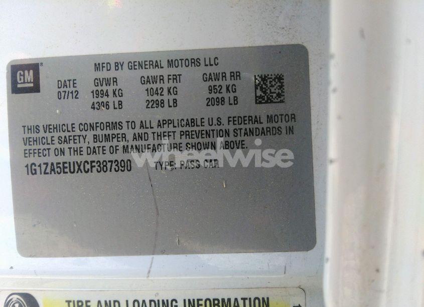 Photo 9 of 2012 Chevrolet Malibu LS (VIN 1G1ZA5EUXCF387390)