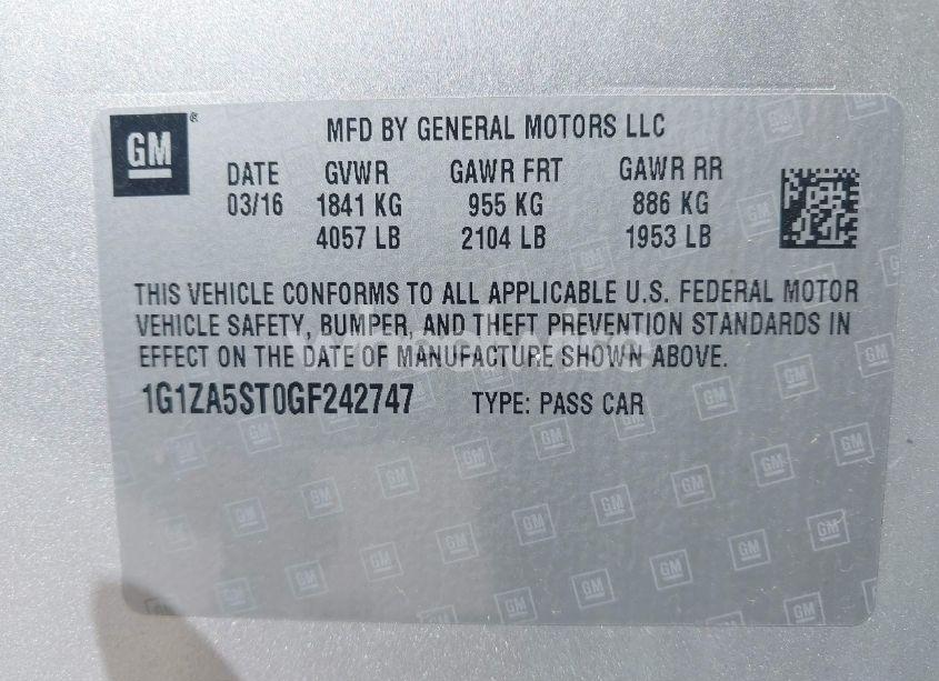 Photo 9 of 2016 Chevrolet Malibu L (VIN 1G1ZA5ST0GF242747)