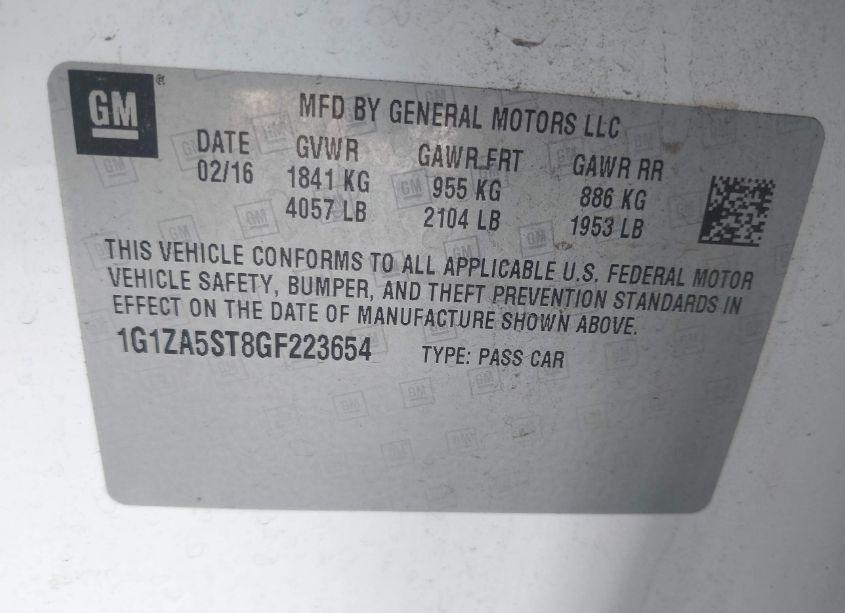 Photo 9 of 2016 Chevrolet Malibu L (VIN 1G1ZA5ST8GF223654)