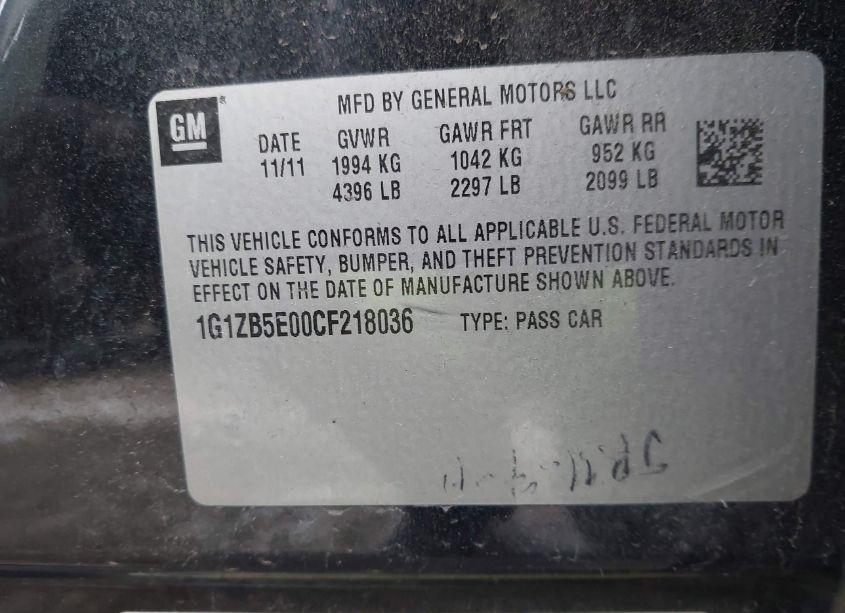 Photo 9 of 2012 Chevrolet Malibu LS (VIN 1G1ZB5E00CF218036)