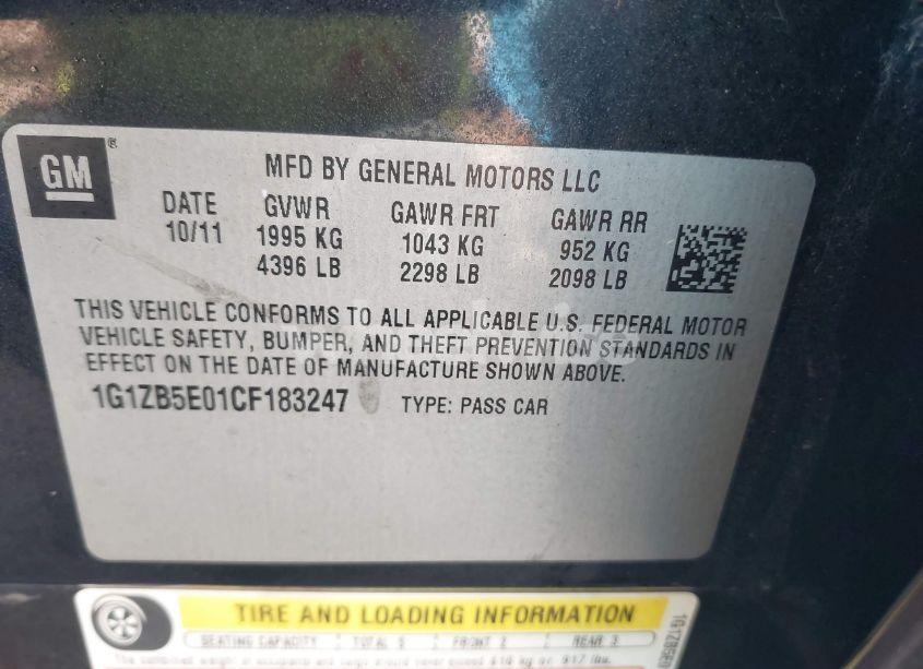 Photo 9 of 2012 Chevrolet Malibu LS (VIN 1G1ZB5E01CF183247)