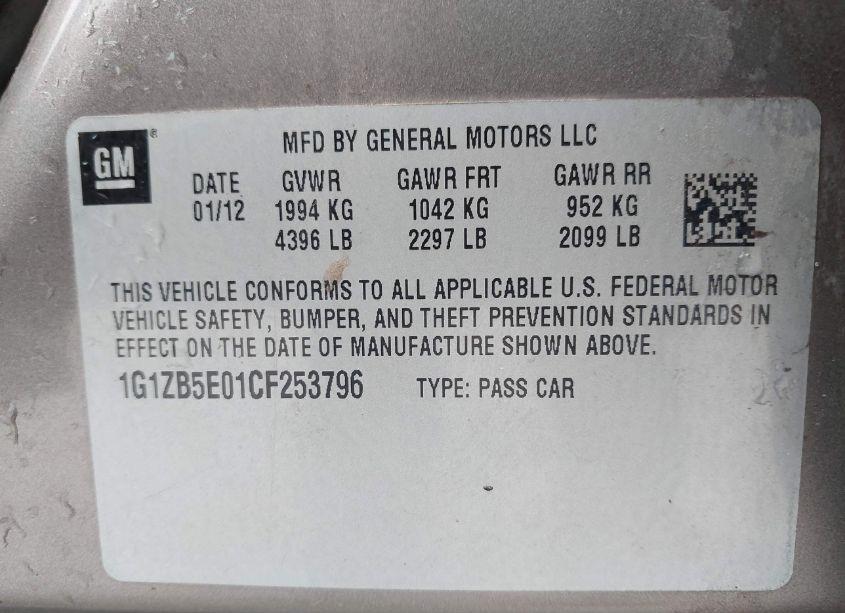 Photo 9 of 2012 Chevrolet Malibu LS (VIN 1G1ZB5E01CF253796)