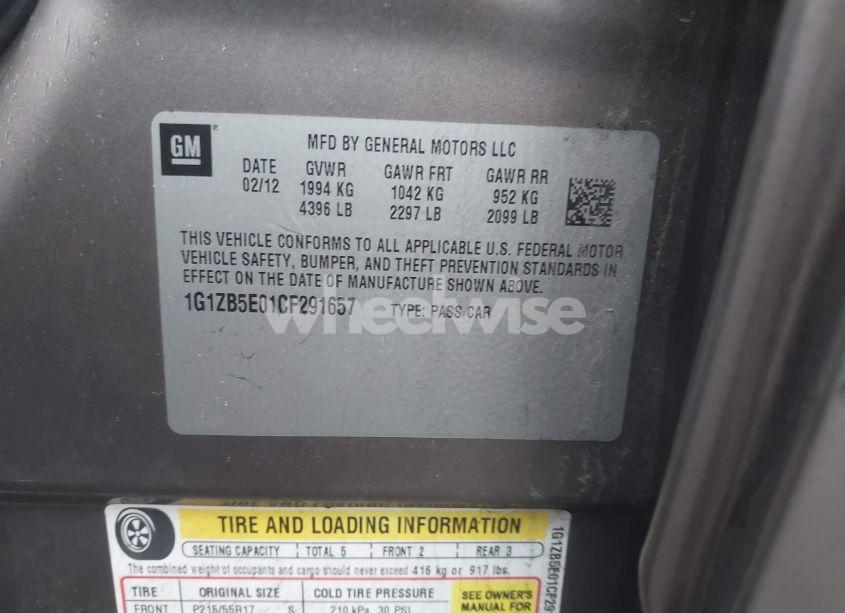 Photo 9 of 2012 Chevrolet Malibu LS (VIN 1G1ZB5E01CF291657)