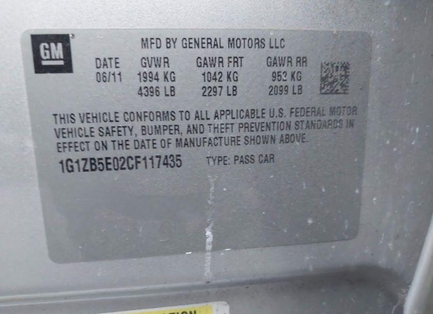 Photo 9 of 2012 Chevrolet Malibu LS (VIN 1G1ZB5E02CF117435)