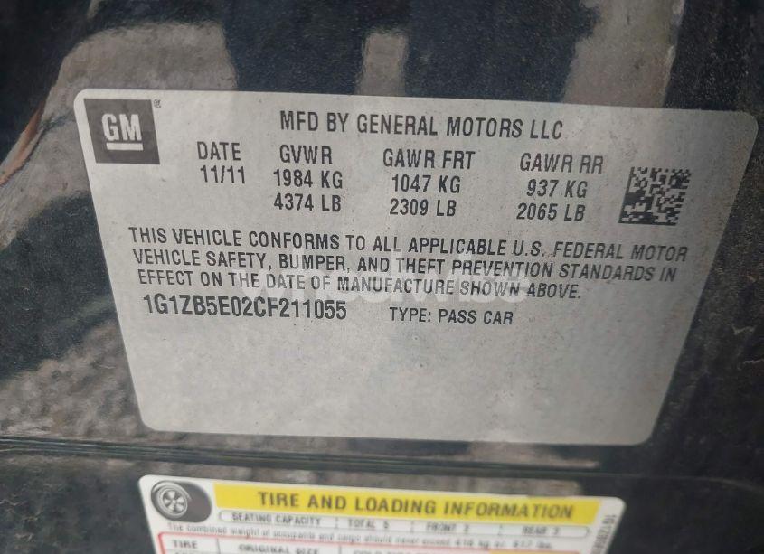 Photo 9 of 2012 Chevrolet Malibu LS (VIN 1G1ZB5E02CF211055)