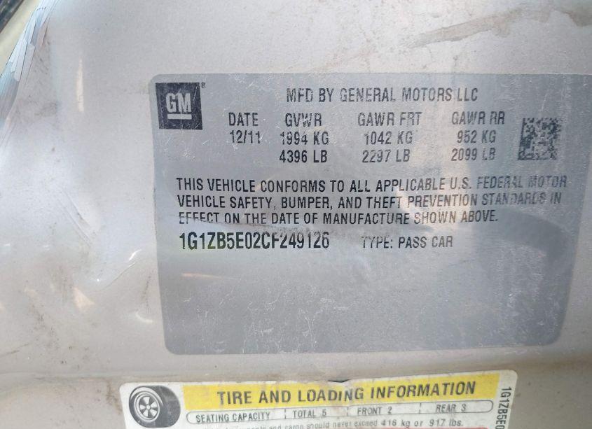 Photo 9 of 2012 Chevrolet Malibu LS (VIN 1G1ZB5E02CF249126)