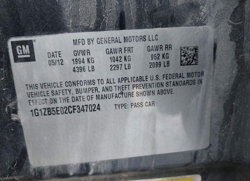 Photo 9 of 2012 Chevrolet Malibu LS (VIN 1G1ZB5E02CF347024)