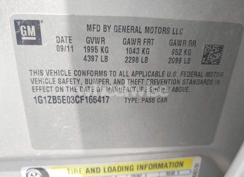 Photo 9 of 2012 Chevrolet Malibu LS (VIN 1G1ZB5E03CF166417)