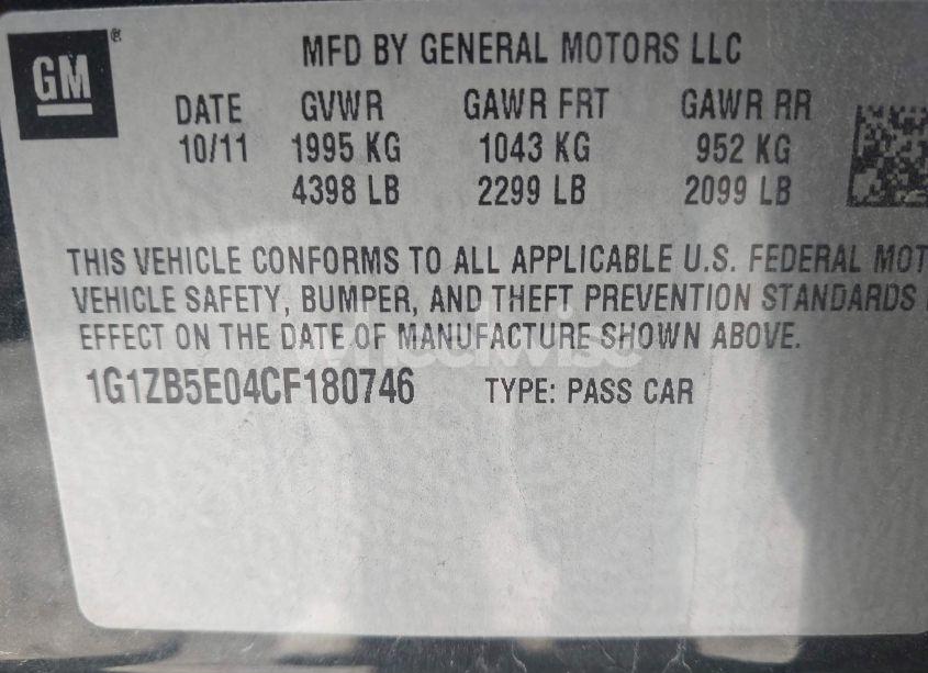 Photo 9 of 2012 Chevrolet Malibu LS (VIN 1G1ZB5E04CF180746)