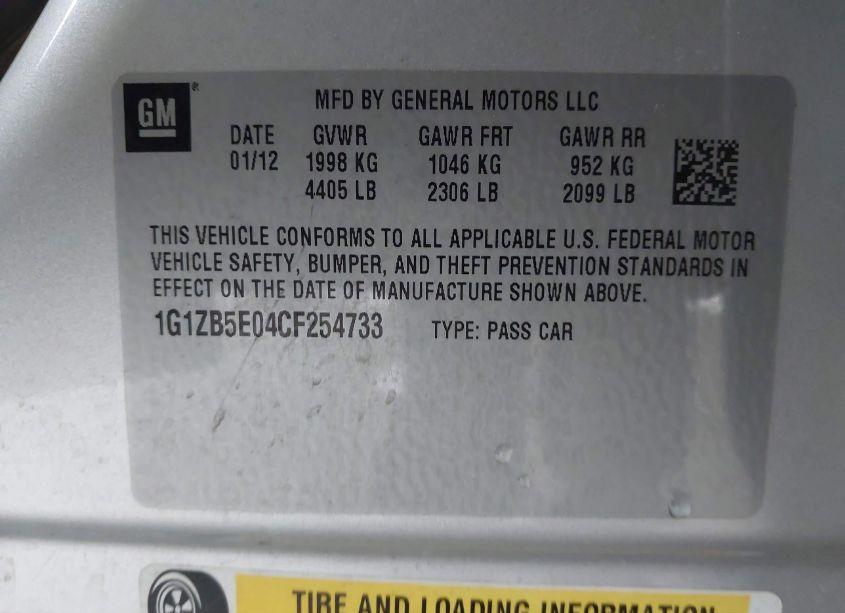 Photo 9 of 2012 Chevrolet Malibu LS (VIN 1G1ZB5E04CF254733)