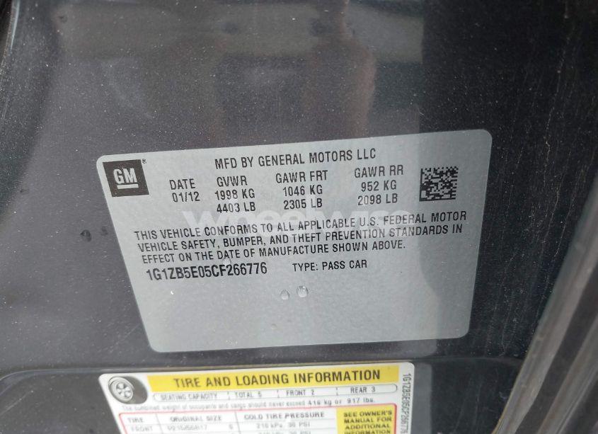 Photo 9 of 2012 Chevrolet Malibu LS (VIN 1G1ZB5E05CF266776)