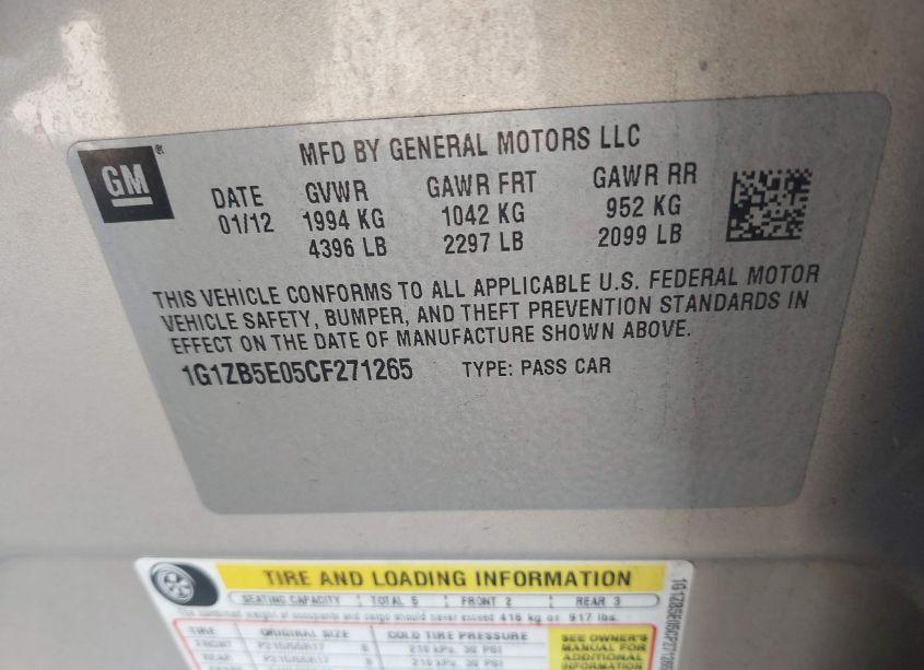 Photo 9 of 2012 Chevrolet Malibu LS (VIN 1G1ZB5E05CF271265)