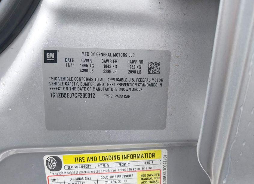 Photo 9 of 2012 Chevrolet Malibu LS (VIN 1G1ZB5E07CF209012)