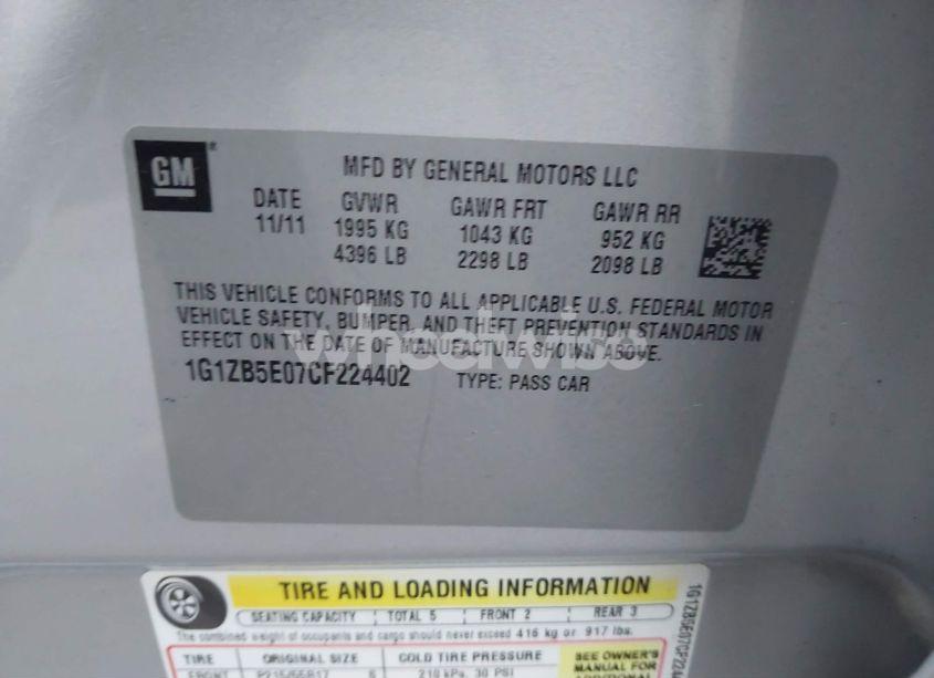 Photo 9 of 2012 Chevrolet Malibu LS (VIN 1G1ZB5E07CF224402)