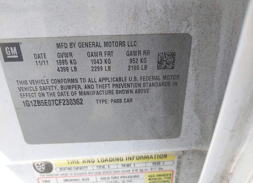 Photo 9 of 2012 Chevrolet Malibu LS (VIN 1G1ZB5E07CF230362)