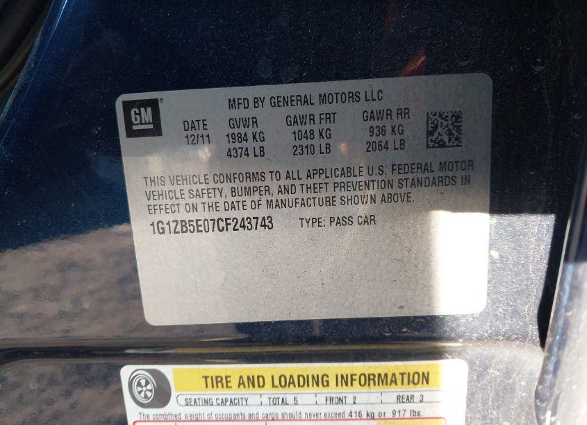 Photo 9 of 2012 Chevrolet Malibu LS (VIN 1G1ZB5E07CF243743)