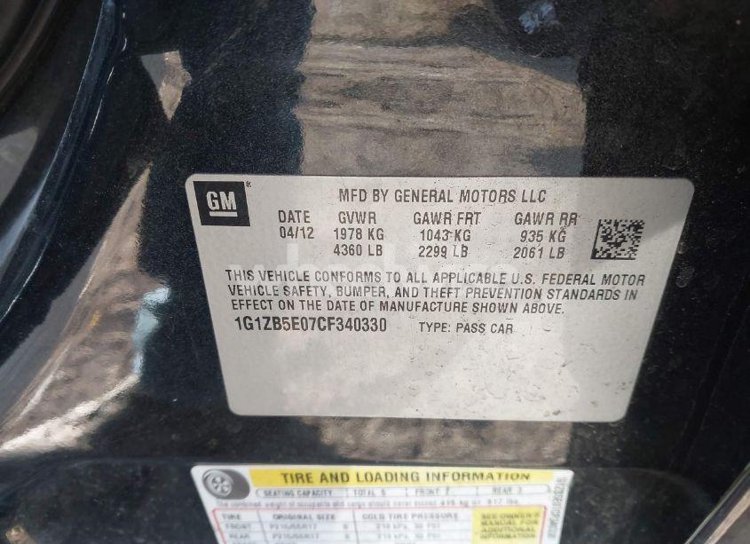 Photo 9 of 2012 Chevrolet Malibu LS (VIN 1G1ZB5E07CF340330)