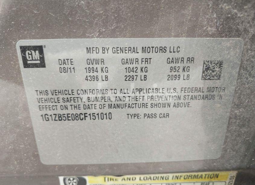 Photo 9 of 2012 Chevrolet Malibu LS (VIN 1G1ZB5E08CF151010)