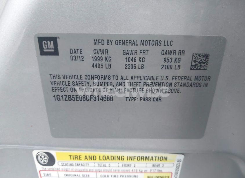 Photo 9 of 2012 Chevrolet Malibu LS (VIN 1G1ZB5E08CF314688)