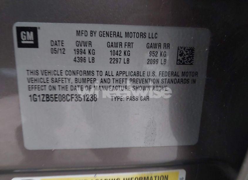 Photo 9 of 2012 Chevrolet Malibu LS (VIN 1G1ZB5E08CF351238)