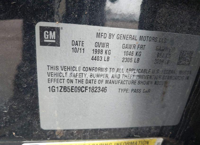 Photo 9 of 2012 Chevrolet Malibu LS (VIN 1G1ZB5E09CF182346)