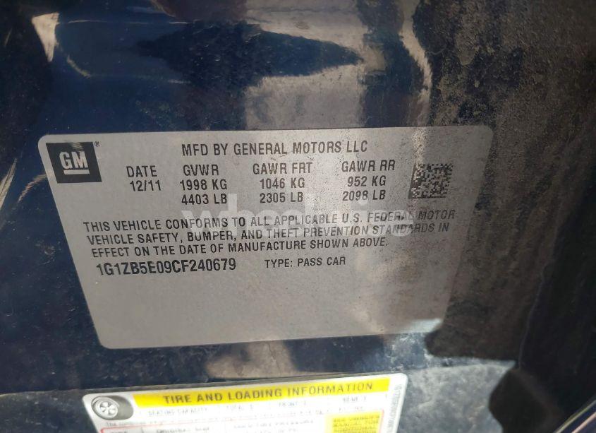 Photo 9 of 2012 Chevrolet Malibu LS (VIN 1G1ZB5E09CF240679)