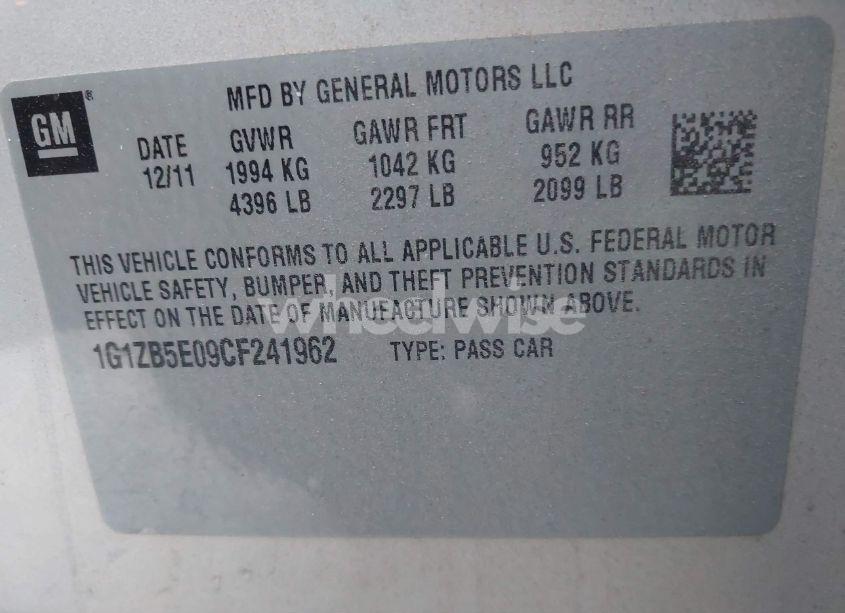 Photo 9 of 2012 Chevrolet Malibu LS (VIN 1G1ZB5E09CF241962)