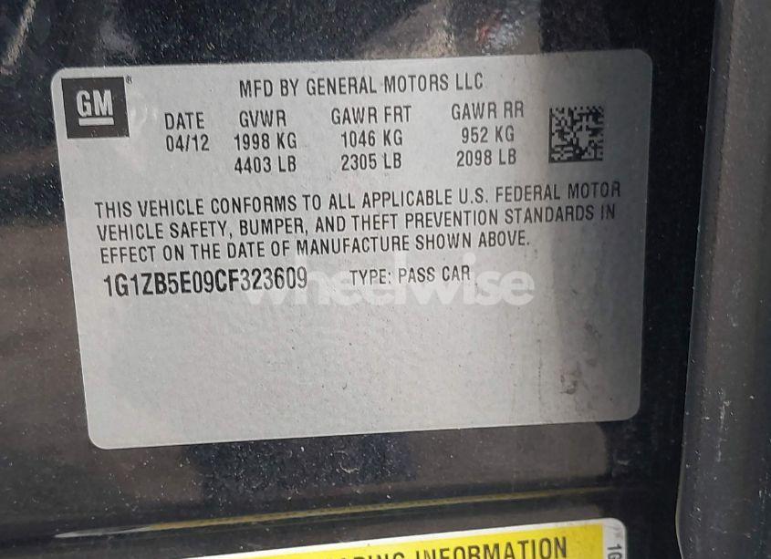 Photo 9 of 2012 Chevrolet Malibu LS (VIN 1G1ZB5E09CF323609)