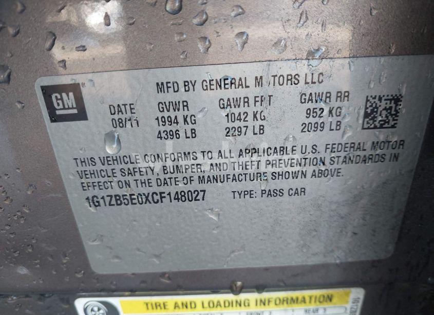 Photo 9 of 2012 Chevrolet Malibu LS (VIN 1G1ZB5E0XCF148027)