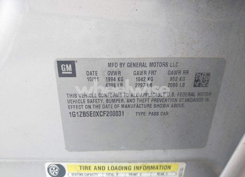 Photo 9 of 2012 Chevrolet Malibu LS (VIN 1G1ZB5E0XCF200031)