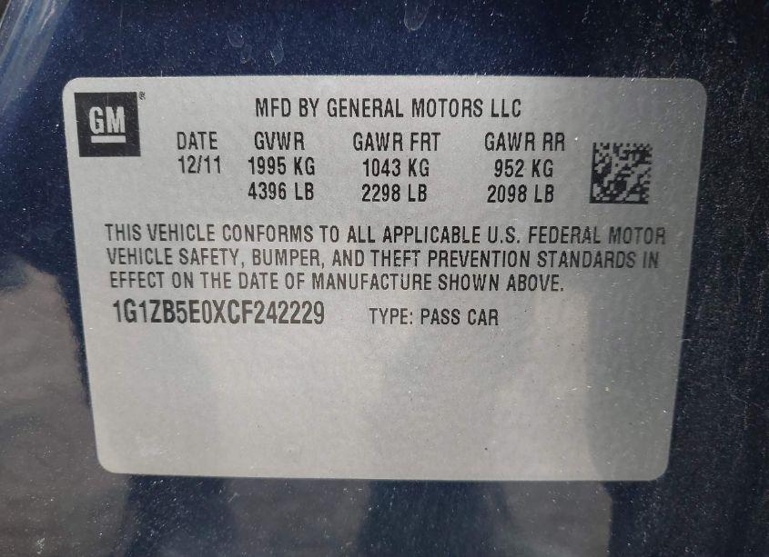 Photo 9 of 2012 Chevrolet Malibu LS (VIN 1G1ZB5E0XCF242229)