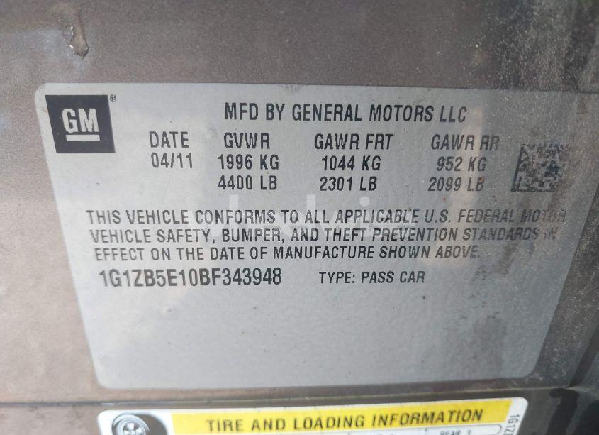 Photo 9 of 2011 Chevrolet Malibu LS (VIN 1G1ZB5E10BF343948)