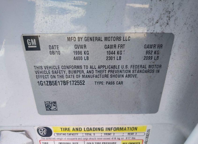 Photo 9 of 2011 Chevrolet Malibu LS (VIN 1G1ZB5E17BF172552)