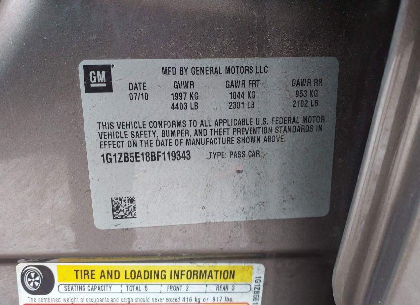 Photo 9 of 2011 Chevrolet Malibu LS (VIN 1G1ZB5E18BF119343)